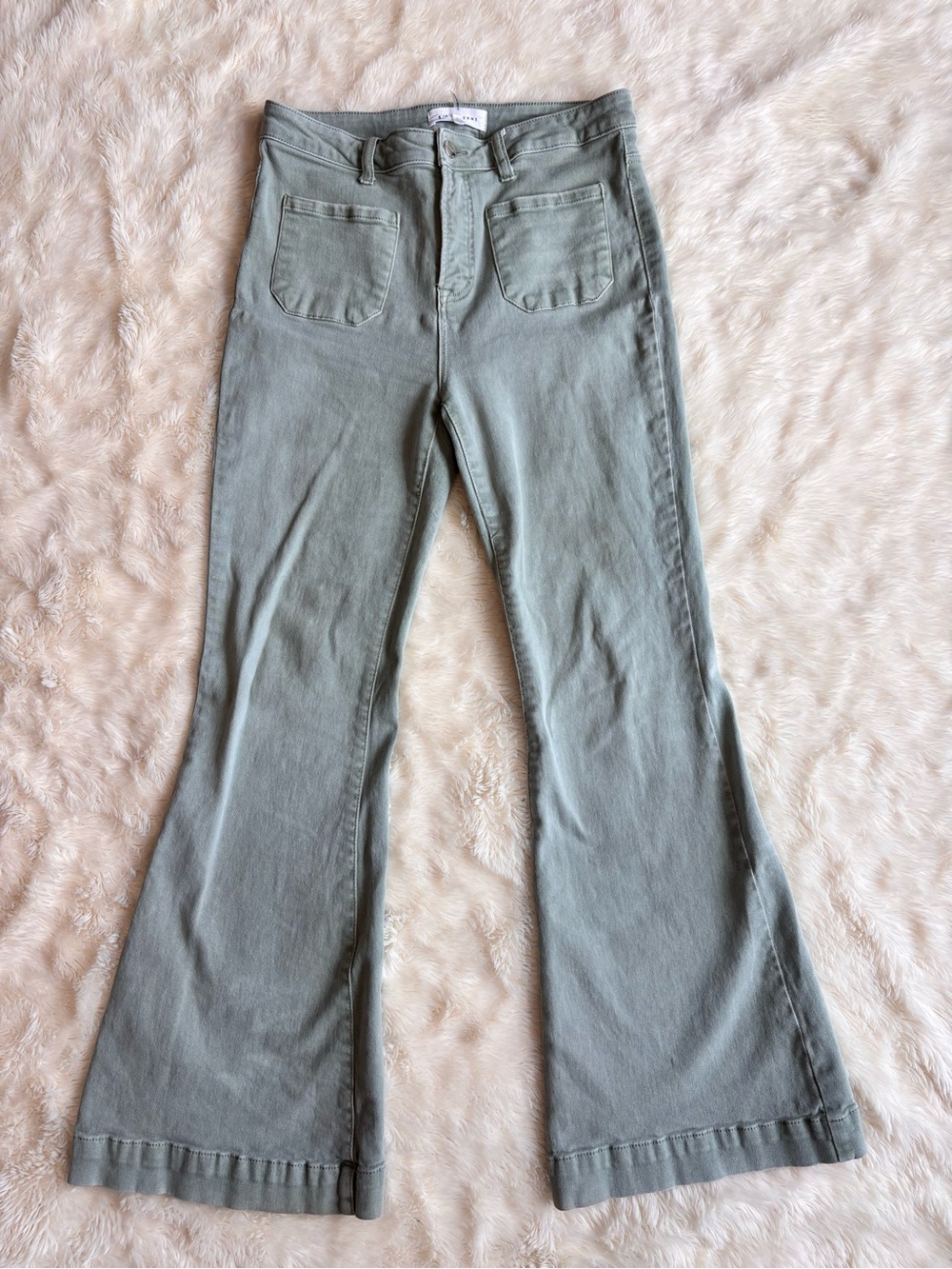 Risen Jeans High Rise Wide Flare Sage Green Jeans Women's 11 30 Waist